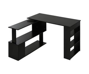 HOMCOM Bureau d'angle avec Rangement Modulable Noir | Table de Salle à Manger, Bureau Informatique, Bibliothèque Intégrée, Étagère 3 Niveaux