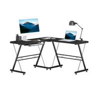 Bureau d'angle bureau informatique design moderne métal MDF imitation veinage bois noir Noir