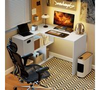 HOMCOM Bureau d'angle, bureau d'ordinateur avec tiroir en tissu et compartiments ouverts, 110 x 100 x 75 cm, blanc