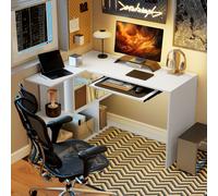 HOMCOM Bureau d'angle bureau en L avec étagères de rangement, plateau à clavier coulissant, 120x100x76cm, blanc