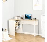 Bureau informatique d'angle multi-rangement aspect chêne clair blanc