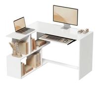 HOMCOM Bureau d'angle en forme de L avec tiroir pour clavier Blanc 120 x | Bureau d'ordinateur, 4 étagères ouvertes, table de travail, bureau à domicile, bureau