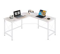 HOMCOM Bureau d'angle en L avec Pieds réglables, Bureau PC en Bois et Acier, 150x150x76 cm, Blanc