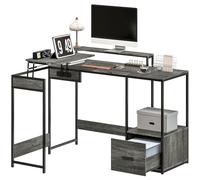HOMCOM Bureau d'angle Industriel en L avec tiroir, Bureau d'ordinateur avec Table relevable et Support pour écran, Gris Anthracite, 137,5 x 110 x 91,5 cm, pour Bureau à Domicile, Salle de Jeux et