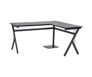HOMCOM Bureau d'angle informatique design contemporain 155L x 130l x 76H cm MDF acier noir