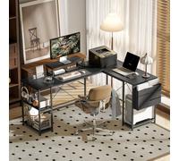 HOMCOM Bureau d'angle modulable réversible 168-240 cm style industriel - étagère réglable, sac de rangement, support d'écran