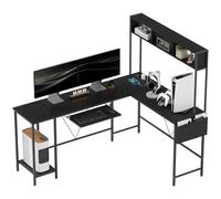 HOMCOM Bureau d'angle modulable réversible, Bureau avec Rangement 160-240 cm Style Industriel - Prise et Port USB, étagères de Rangement et Plateau Clavier, Bureau d'ordinateur pour 2 Personnes, Noir