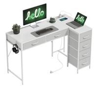 HOMCOM Bureau d'angle réversible avec 6 tiroirs en Tissu, 126 x 48 cm, Bureau en L avec Prise électrique, Port de Chargement USB et USB-C, Table en L pour Bureau à Domicile, Studio, Blanc
