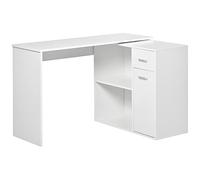 HOMCOM Bureau d'angle Rotatif à 180°, Bureau d'ordinateur avec bibliothèque,multimédia modulable Multi-rangements Double Niche + tiroir Panneaux Particules Blanc