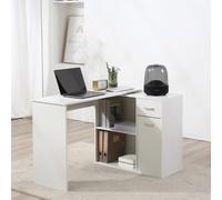 HOMCOM Bureau d'angle rotatif à 180°, bureau d'ordinateur, bibliothèque, tiroir, placard, poste de travail, 117x82x74cm, blanc