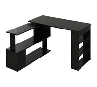 HOMCOM Bureau d'angle table de salle à manger avec rangement bureau informatique modulable bibliothèque intégrée + étagère 3 niveaux noir