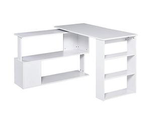 HOMCOM Bureau d'angle Table de Salle à Manger avec Rangement Bureau Informatique modulable bibliothèque intégrée + étagère 3 Niveaux Blanc