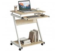 HOMCOM Bureau de bureau avec 4 roues, 60 x 48 cm, peu encombrant, avec plateau clavier, étagère ouverte, table d'ordinateur pour maison, studio, bureau, couleur chêne