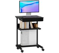 HOMCOM Bureau de bureau pour ordinateur, bureau avec tiroir et 4 roulettes, 56 x 51 cm, table pour ordinateur avec 2 étagères ouvertes, poste de travail avec support CPU pour étude, noir