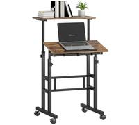 HOMCOM Bureau de cuisine réglable en hauteur avec étagère, roulettes, bureau d'ordinateur, bureau pour ordinateur portable, étagère de bureau, étagère rustique, marron, 60 x 60 x 70,5-120 cm