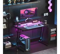 HOMCOM Bureau de Jeu avec Lumières LED et Support pour Moniteur, en MDF et Acier, 100x60x88,5 cm, Noir