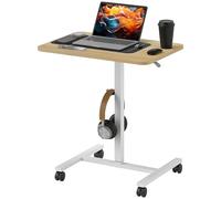 HOMCOM Bureau Debout réglable en Hauteur, Bureau Assis-Debout pneumatique pour Ordinateur Portable, Table de lit Mobile avec roulettes et Crochet pour Casque pour Bureau à Domicile, Finition Bois