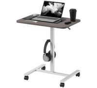 HOMCOM Bureau Debout réglable en Hauteur, Bureau Assis-Debout pneumatique pour Ordinateur Portable, Table de lit Mobile avec roulettes et Crochet pour Casque pour Bureau à Domicile, Gris