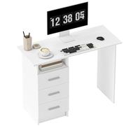 HOMCOM Bureau d'Ordinateur 3 Tiroirs, Rangement, 100 x 40 x 75 cm, Blanc | Bureau Moderne, Étagère Ouverte, Table Informatique pour Chambre, Petit Espace, Télétravail