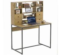 HOMCOM Bureau d'Ordinateur 4 Tiroirs avec Rangement 105x60 cm Bois Naturel | Étagères Ouvertes, Table Informatique Moderne, pour Chambre, Petit Espace, Télétravail