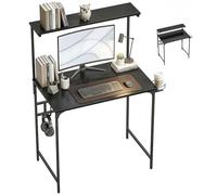 HOMCOM Bureau d'ordinateur, 80 cm, table d'étude avec étagère réglable, porte-gobelet, crochet pour écouteurs, cadre en métal, bureau d'écriture peu encombrant, noir