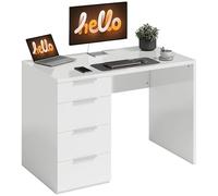HOMCOM Bureau d'ordinateur à Haute Brillance avec 4 tiroirs, 110 x 60 cm, Bureau avec Rangement, Style Moderne, Table Informatique pour Chambre, Petit Espace, télétravail, Blanc