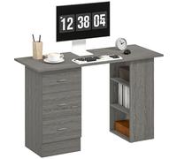 HOMCOM Bureau d'ordinateur avec 3 tiroirs et 3 étagères Ouvertes, 120x49x72cm, Bureau avec Rangement réversible, Style Moderne, Table Informatique pour Chambre, Petit Espace, télétravail, Gris