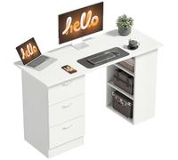 HomCom Table d'ordinateur Rangement 3 tiroirs et 3 compartiments 120x49x72 cm Blanc