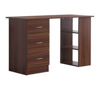 HOMCOM Bureau d'Ordinateur avec 3 Tiroirs Moderne 120x49x72cm Noyer | 3 Étagères Ouvertes, Rangement Réversible, Table Informatique, Chambre, Petit Espace, Télétravail