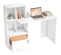 HOMCOM Bureau d'Ordinateur avec Bibliothèque 126x50x109cm Blanc