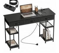 HOMCOM Bureau d'Ordinateur avec 2 Prises de Charge USB et 2 Prises de Courant, Bureau avec Rangement 120 x 40 cm, Étagères Réglables et 3 Tiroirs en Tissu, Poste de Travail, Cadre en Acier, Noir