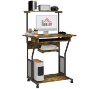 HOMCOM Bureau d'Ordinateur avec Rangement Roulant 80 x 50 x 130 cm Marron | avec Étagères de Rangement, Poste de Travail, Plateau pour Clavier, Table Informatique sur Roulettes