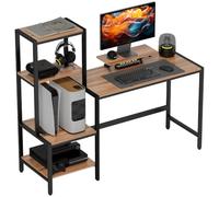 HOMCOM Bureau d'ordinateur avec support pour moniteur, 150x48cm Brun | Bureau de bureau, support CPU, plateau imprimante, 4 étagères, cadre métallique, pour bureau domestique & chambre