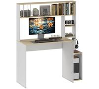 HOMCOM Bureau d'ordinateur Bureau avec Rangement 113 x 45 x 138,5 cm - étagères de Rangement, Compartiments et Support CPU, chêne et Blanc