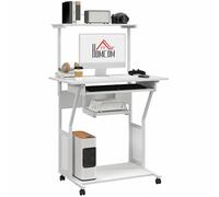 HOMCOM Bureau d'ordinateur, Bureau avec Rangement Roulant avec étagères de Rangement, Poste de Travail et Plateau pour Clavier, Table Informatique sur roulettes, 80 x 50 x 130 cm, Blanc