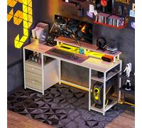 HOMCOM Bureau d'ordinateur bureau lumières LED réglables 2 prises ports USB tiroirs étagères 155,5x48x88,5cm effet bois naturel