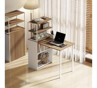 HOMCOM Bureau d'ordinateur pliable avec étagères de rangement à 4 niveaux, bureau avec 2 niches, 105 x 60 x 127 cm, chêne blanc