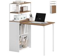 HOMCOM Bureau d'ordinateur Pliable avec étagères de Rangement à 4 Niveaux, Bureau avec 2 niches, Table Informatique pour Chambre, Bureau, Salle d'étude, 105 x 60 x 127 cm, chêne et Blanc
