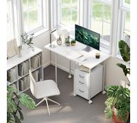 HOMCOM Bureau d'ordinateur pliable sur roulettes, bureau avec rangement, 3 tiroirs, plateau extensible, 105x51x75,5cm, blanc