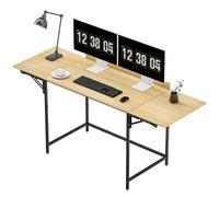 HOMCOM Bureau d'ordinateur pliant avec 2 plateaux extensibles, grand espace pour écrans, pieds métalliques, construction robuste, Chêne+Noir