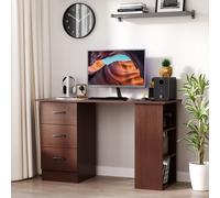 HOMCOM Bureau d'ordinateur réversible, table informatique avec 3 tiroirs et 3 étagères ouvertes, 120 x 49 x 72 cm, noyer