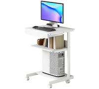 HOMCOM Bureau d'ordinateur sur roues, bureau avec rangement 56 x 51 cm avec tiroir, compartiment et support CPU, blanc