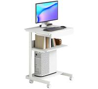 HOMCOM Bureau d'ordinateur sur Roues, Bureau avec Rangement 56 x 51 cm avec tiroir, Compartiment et Support CPU, Table Informatique pour étudier pour Petits espaces Chambre, Blanc