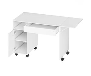 HOMCOM Bureau d'ordinateur sur roulettes, table informatique avec abattant, tiroir, placard et compartiment, 130 x 58 cm, blanc