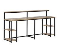 HOMCOM Bureau double avec étagères et tablette pour écran en style industriel, bureau avec bibliothèque peu encombrante pour le bureau et l'étude en métal et MDF, 200x53x100cm, Noir Marron