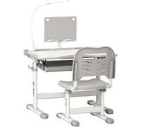 HOMCOM Bureau enfant avec chaise - ensemble bureau et chaise réglable - lampe, support de lecture, tablette coulissante multi-rangement - gris blanc Blanc G