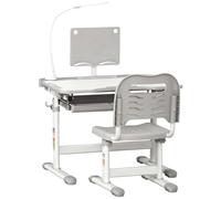 Homcom Bureau Enfant Avec Chaise - Ensemble Bureau Et Chaise Réglable - Lampe, Support De Lecture, Tablette Coulissante Multi-Rangement - Gris Blanc Blanc