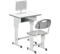 HomCom – Bureau et chaise enfant – Hauteur réglable, support lecture, casier, gris 60×45×90-102 cm