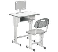 HomCom – Bureau et chaise enfant – Hauteur réglable, support lecture, casier, gris 60×45×90-102 cm