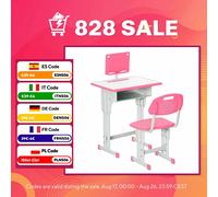 HOMCOM Bureau et chaise pour enfant avec support de lecture casier crochet et porte stylo 60 x 45x 90-102 cm rose Rose